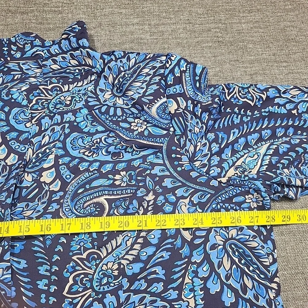 Joan Rivers Paisley Jersey Knit 3/4 Sleeve Blazer Pockets 3X Plus Sz Blue Jacket